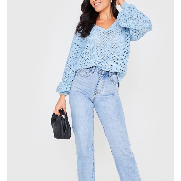 Blue Crochet Knit Sweater - Picture 2 of 5